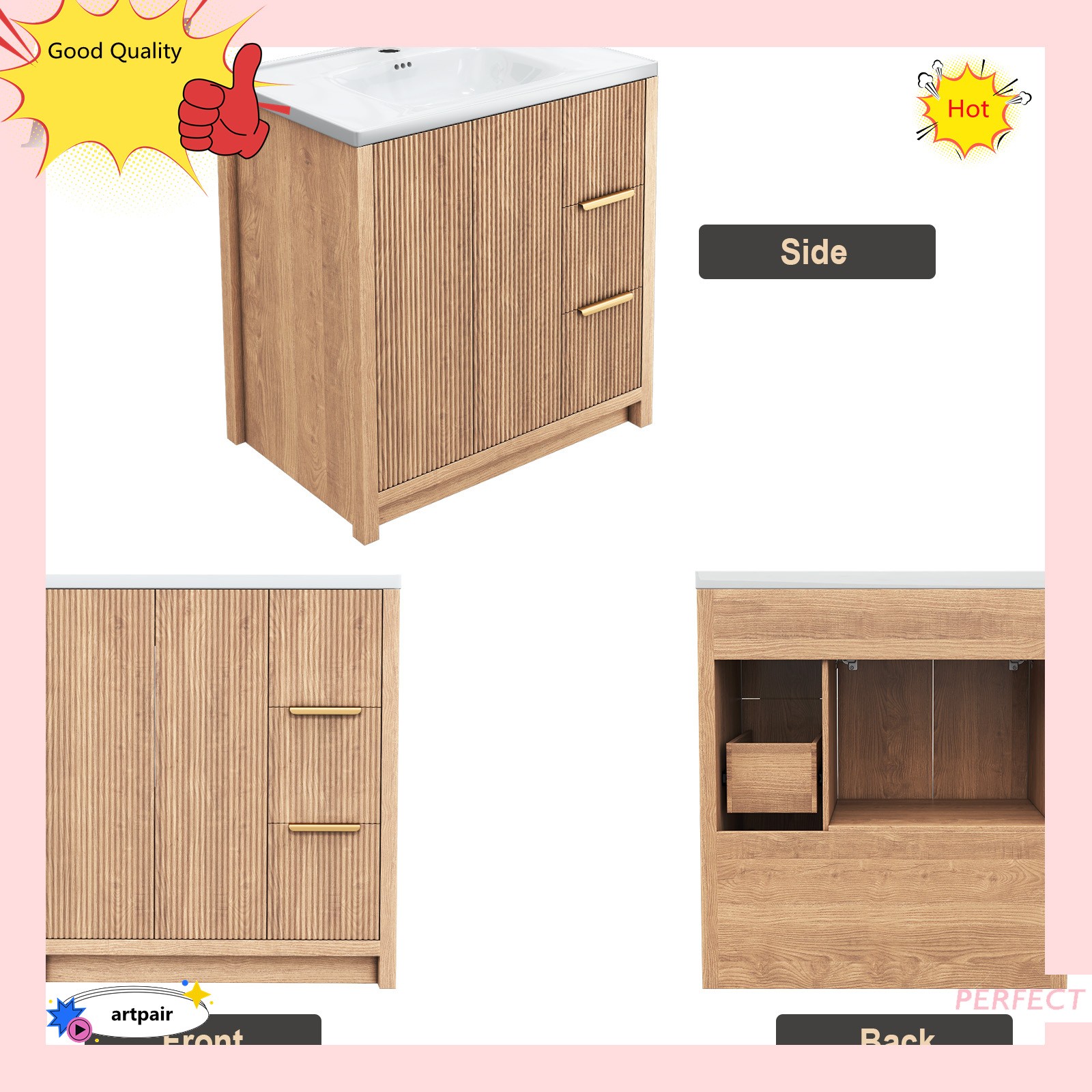 31 Inch Vanity Wood Bathroom Vanity Cabinet W/ Countertop Ceramic Sink USA STOCK