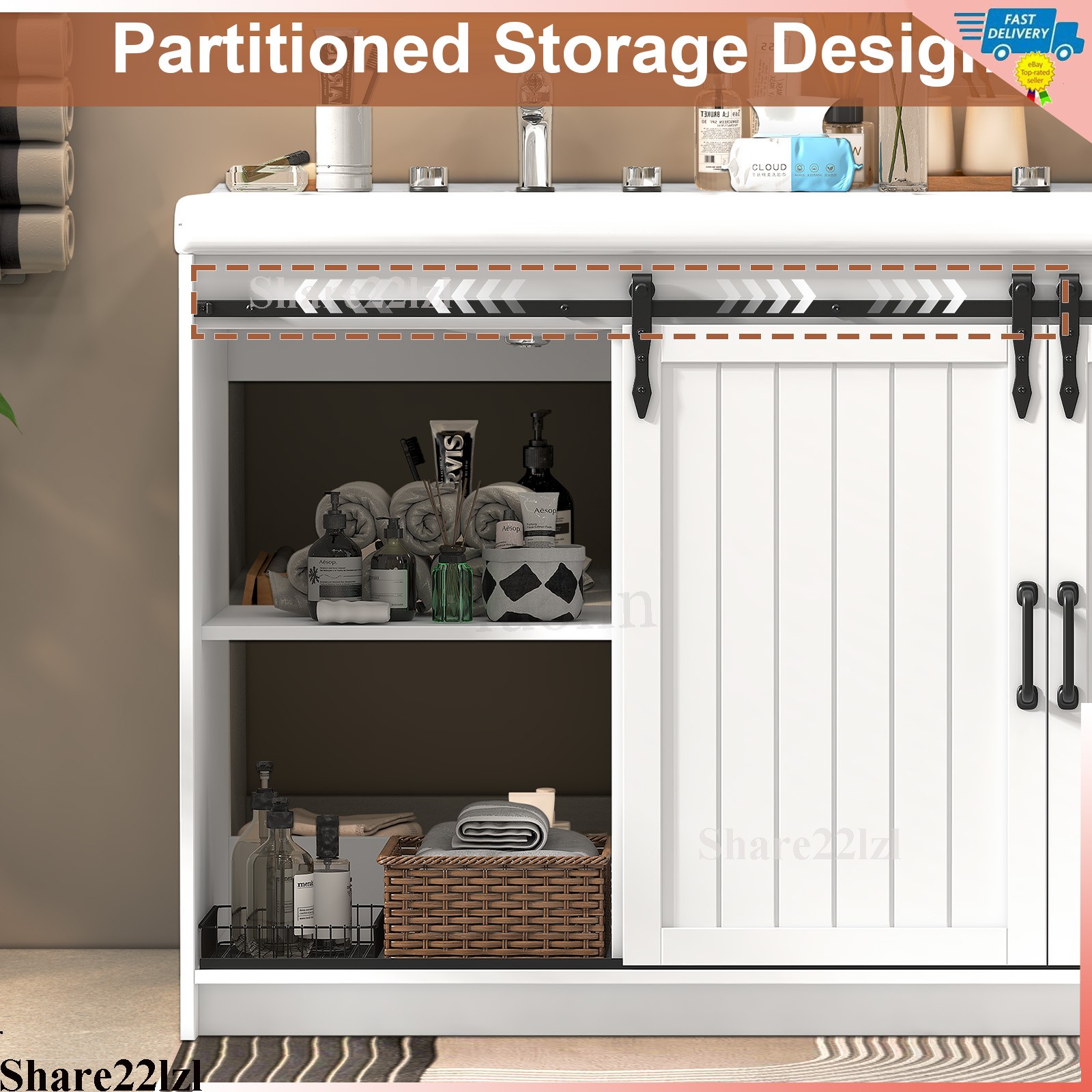 47″ Modern Bathroom Vanity Set with Double Vanities，Double Ceramic Sinks White