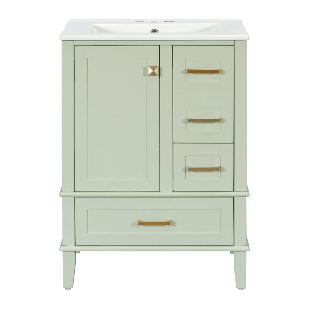 24.8″ Bathroom Vanity w/Basin Sink,Freestanding Vanity Storage Cabinet,3 Drawers
