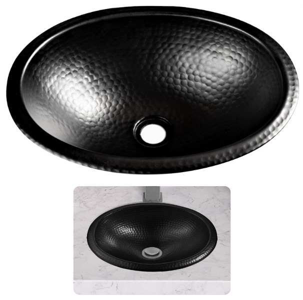 19103 Matte Black Hand Hammered Oval Drop-in Bathroom Vanity Sink (17 inches)