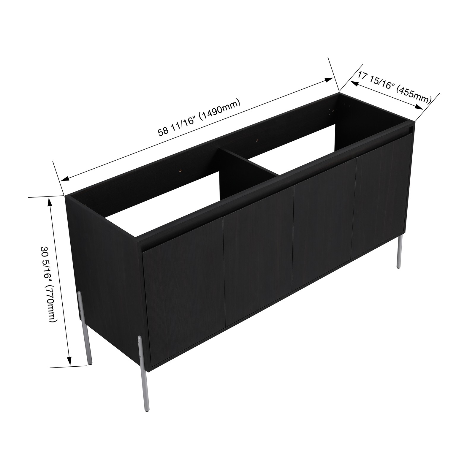 60 Inch Freestanding Bathroom Vanity Storage Cabinet Dark Oak Modern