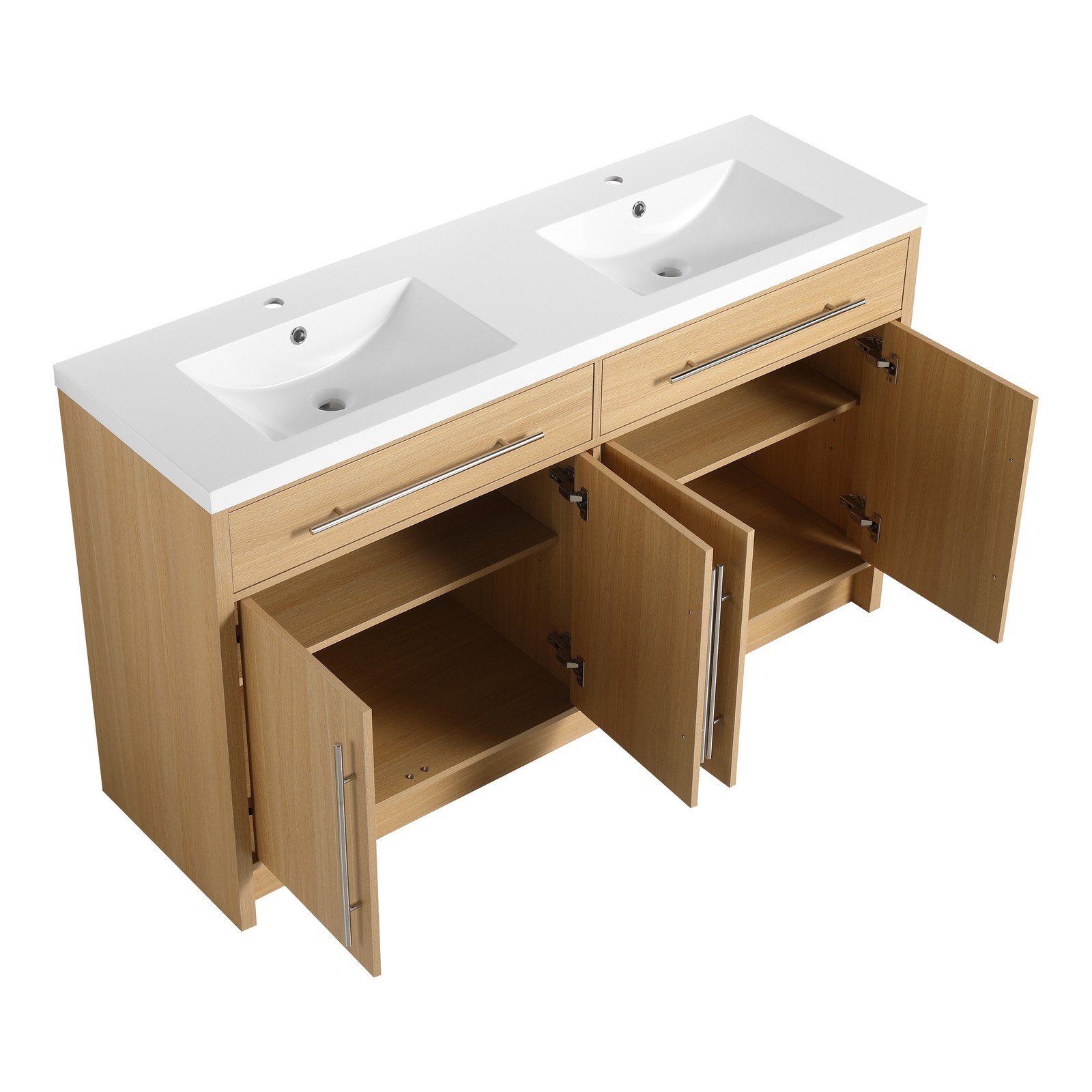 60 inch Plywood Bathroom Vanity Freestanding Double Resin Sink Storage W/2 Doors
