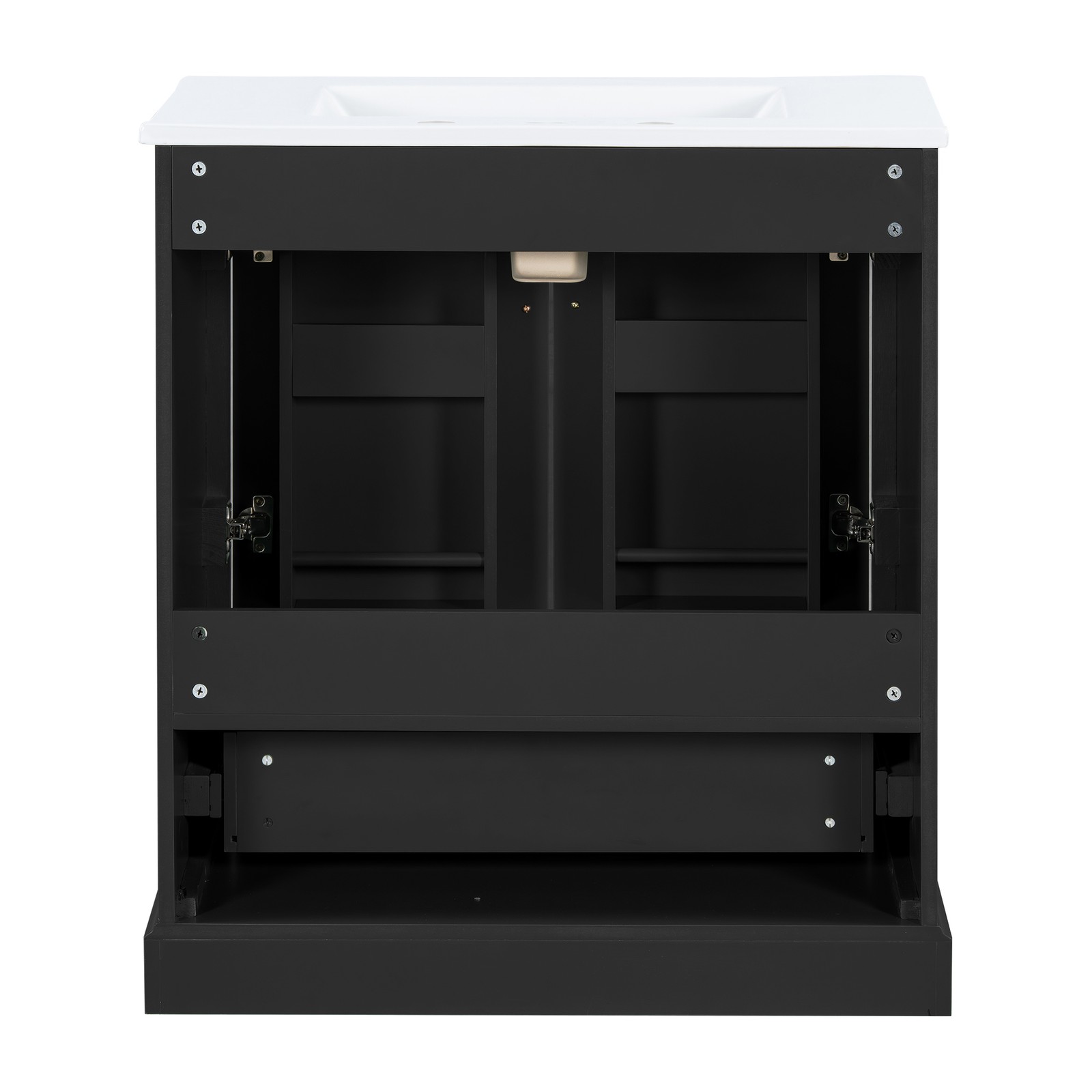 30″ Bathroom Vanity w/ Sink, Black, Soft-Close Doors & Drawer, Solid Wood+MDF