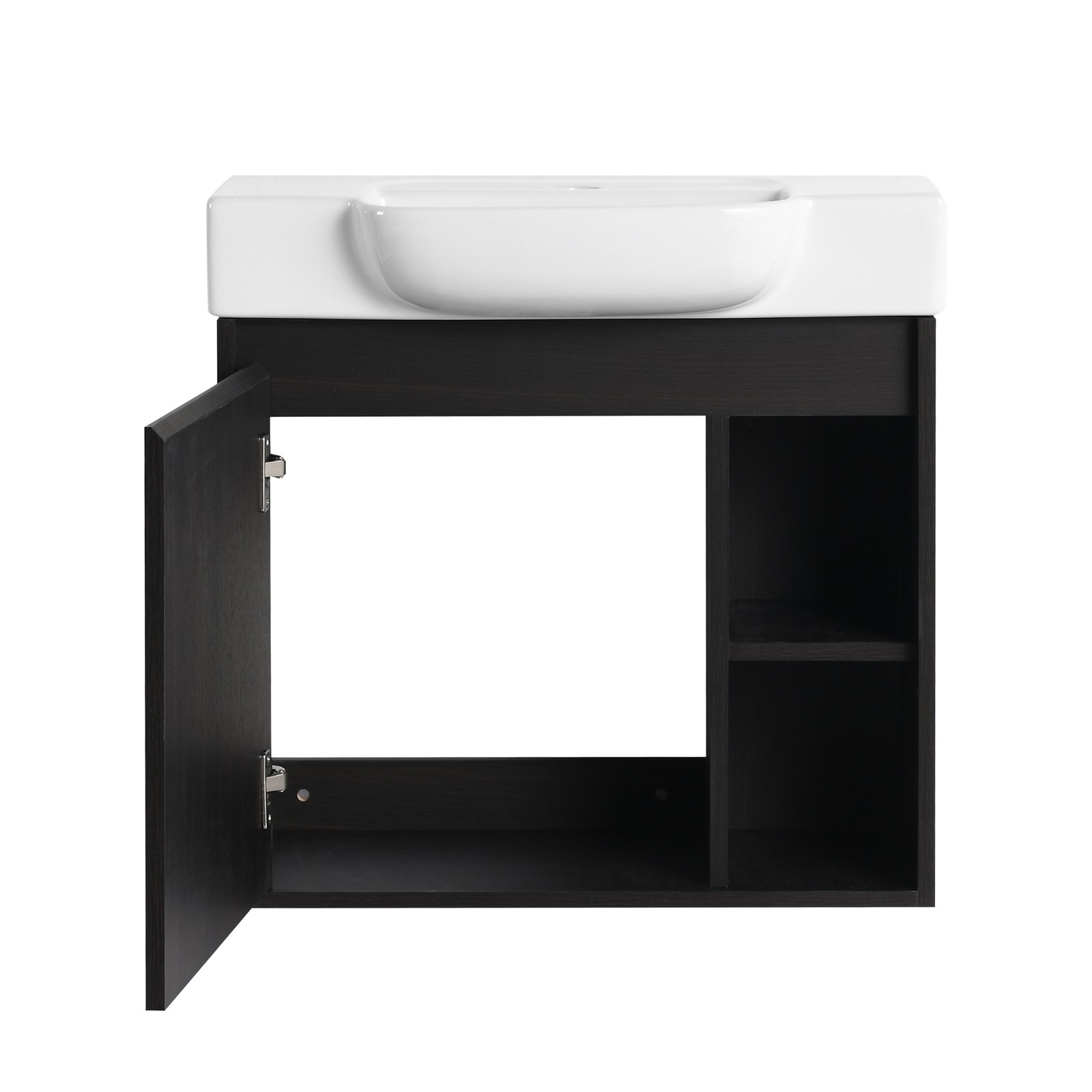 24″ Plywood Wall-Mounted Bathroom Vanity Cabinet W/ White Ceramic Sink Dark Oak