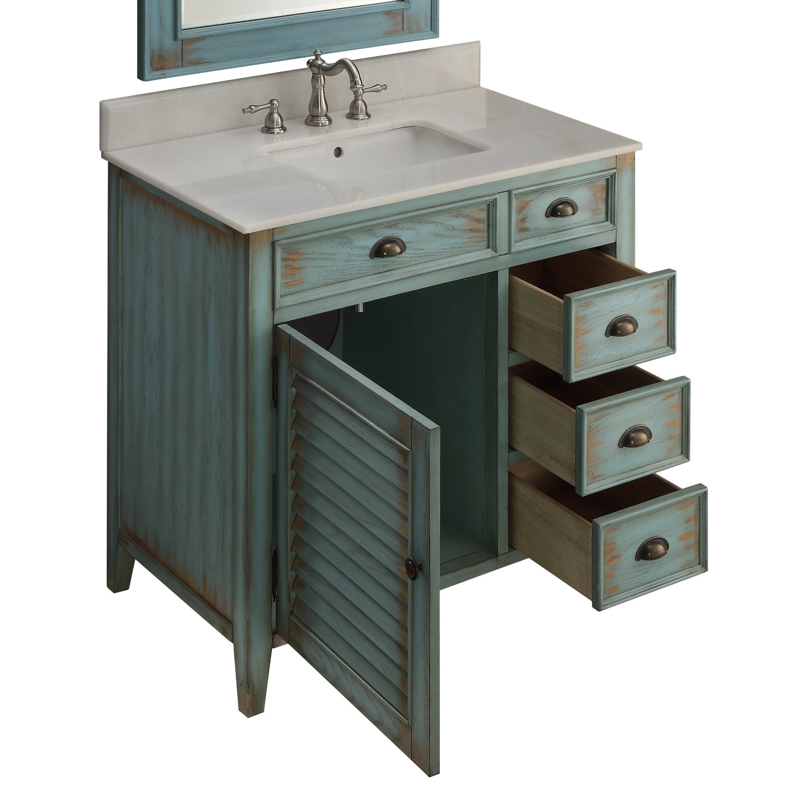 36 inch Distressed Blue Abbeville Bathroom Sink Vanity CF-78887BU