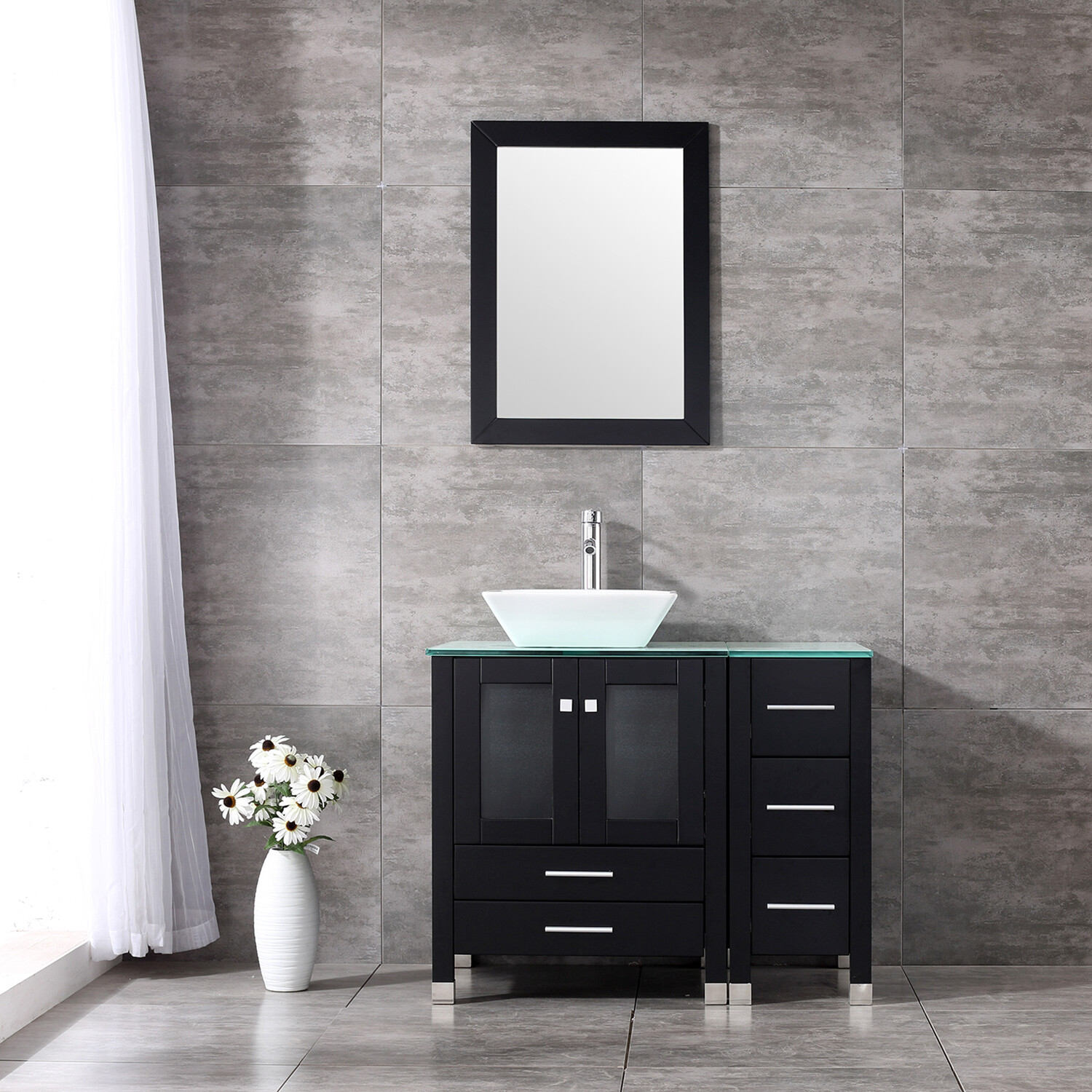 36″ Bathroom Vanity w/Sink Combo Cabinet Undermount Ceramic Vessel Sink w/Mirror