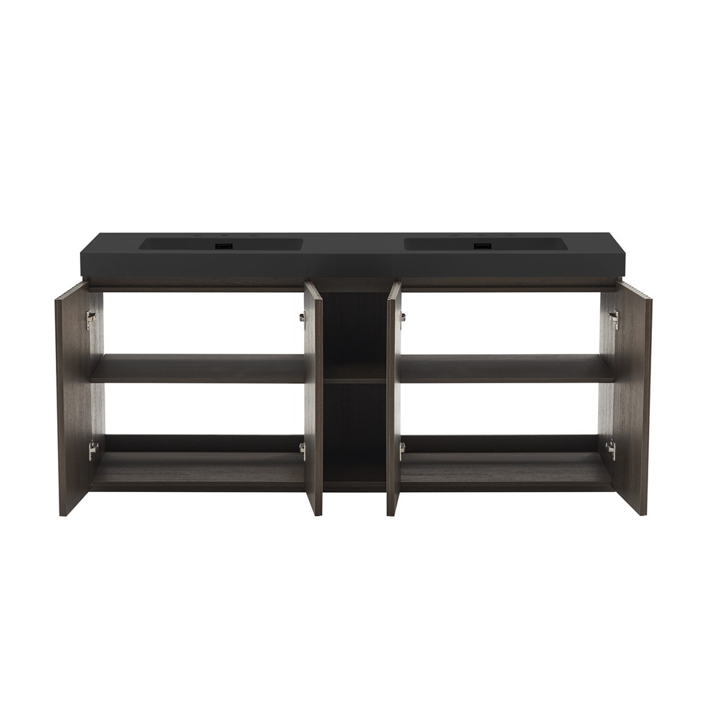 72″ Bathroom Vanity w/Double Sink,Freestanding Vanity 4 Door Cabinet, Shelves