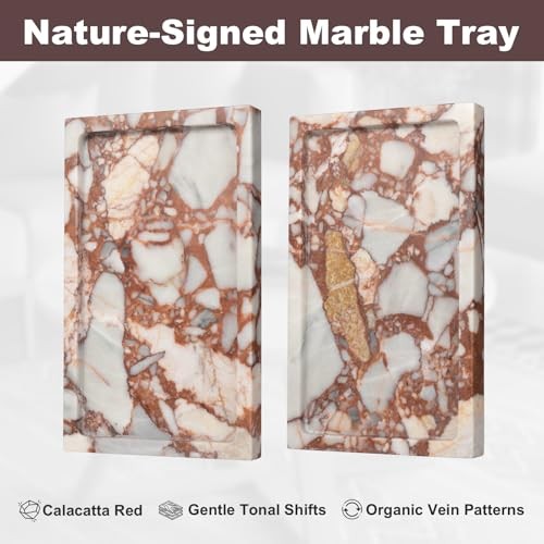Deep Red Marble Rectangular Tray 10×6 Inch – Bathroom & Calacatta Red – 1 Pack