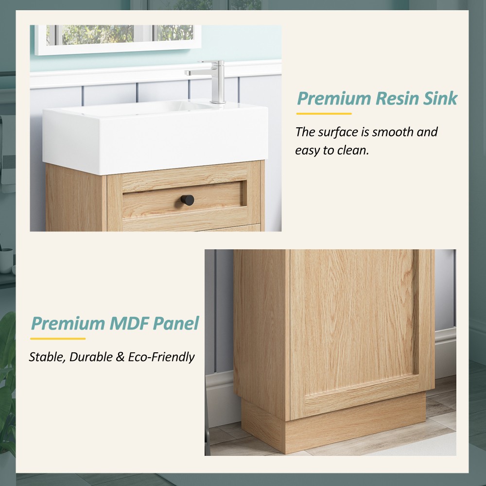 18.5 Inch Rustic Bathroom Vanity MDF Cabinet Reversible Resin Sink Adjustable