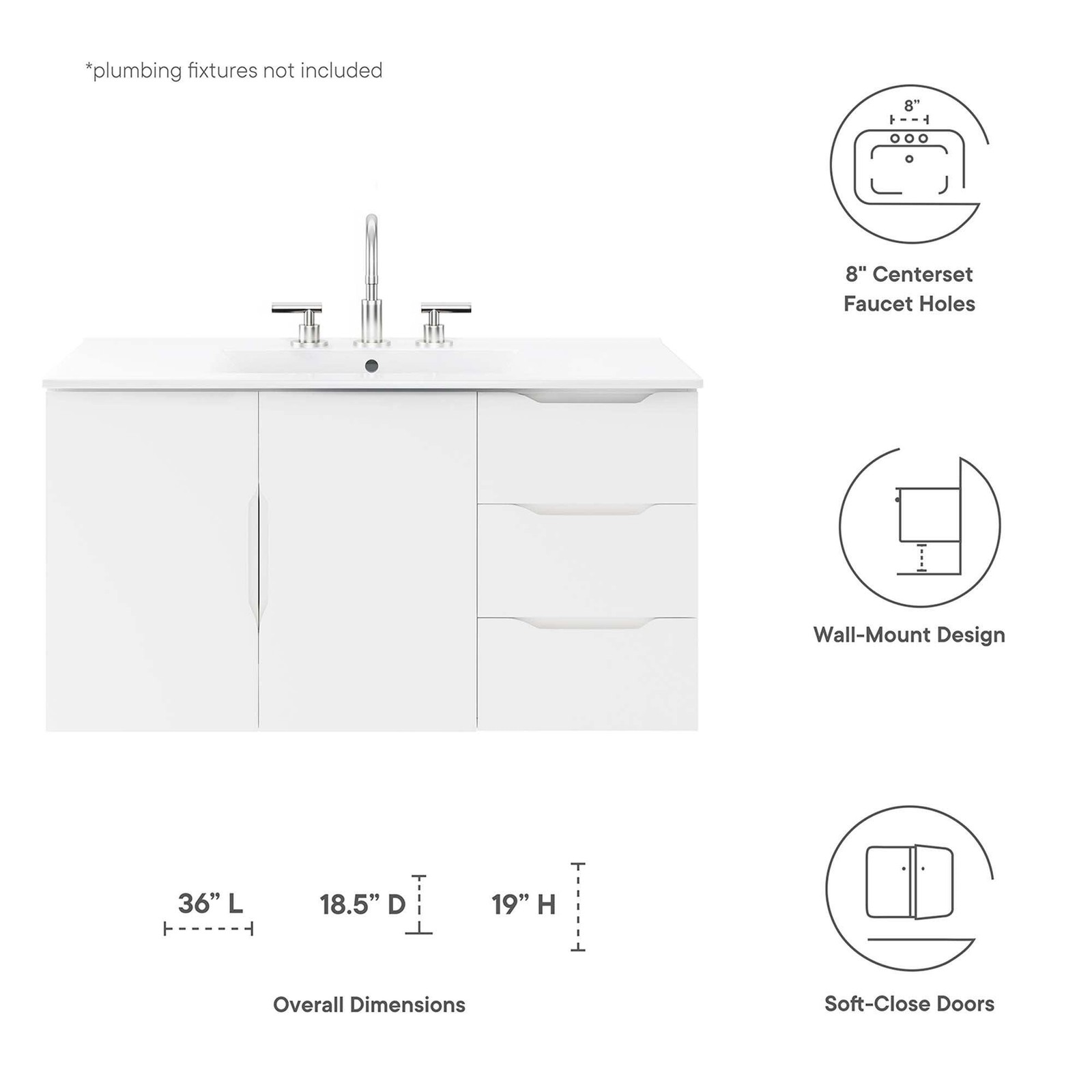 Vitality 36″ Bathroom Vanity Cabinet (Sink Basin Not Included)