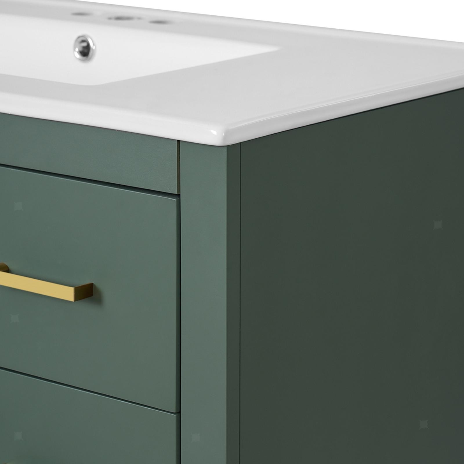 Stylish 36” Solid Wood Bathroom Vanity with Ceramic Undercounter Basin,
