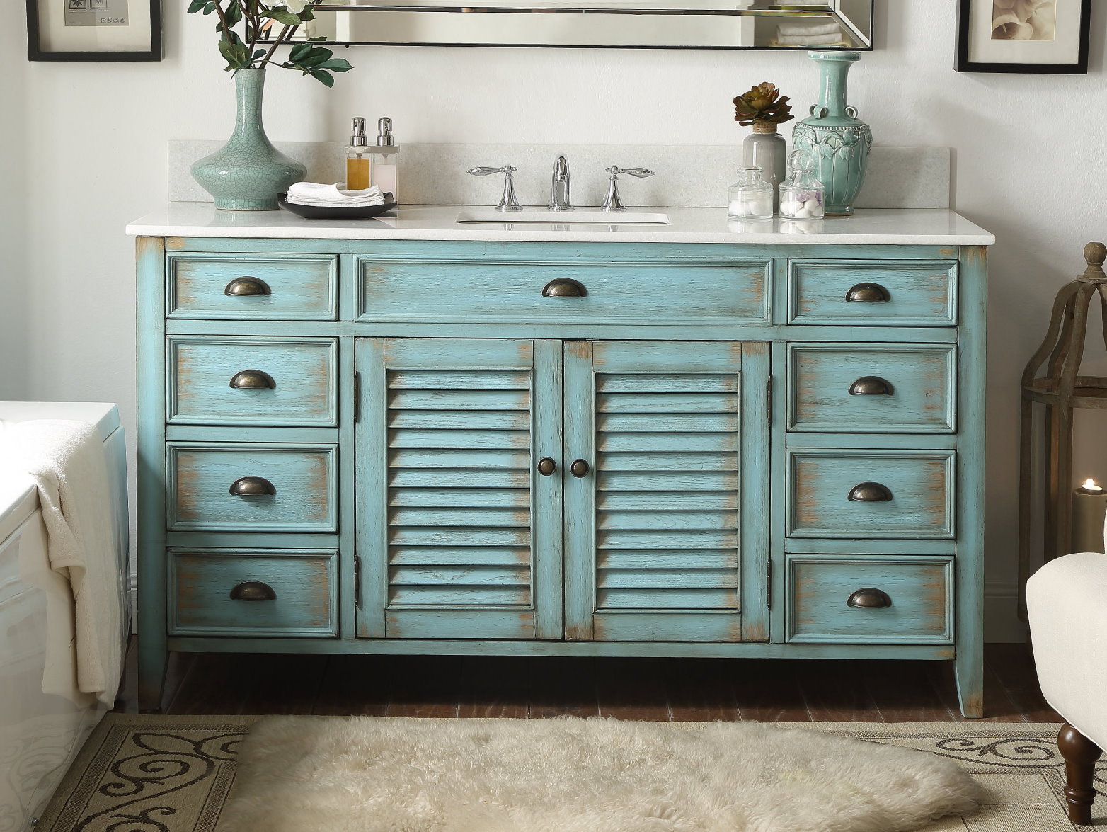 60 inch Bathroom Cabinets Vanity Rustic Decor Abbeville CF-66323BU-60-1