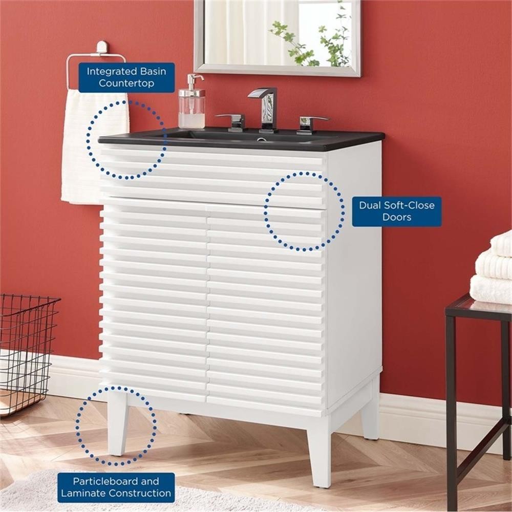 Pemberly Row 24″ Mid-Century Modern Wood Bathroom Vanity in White/Black