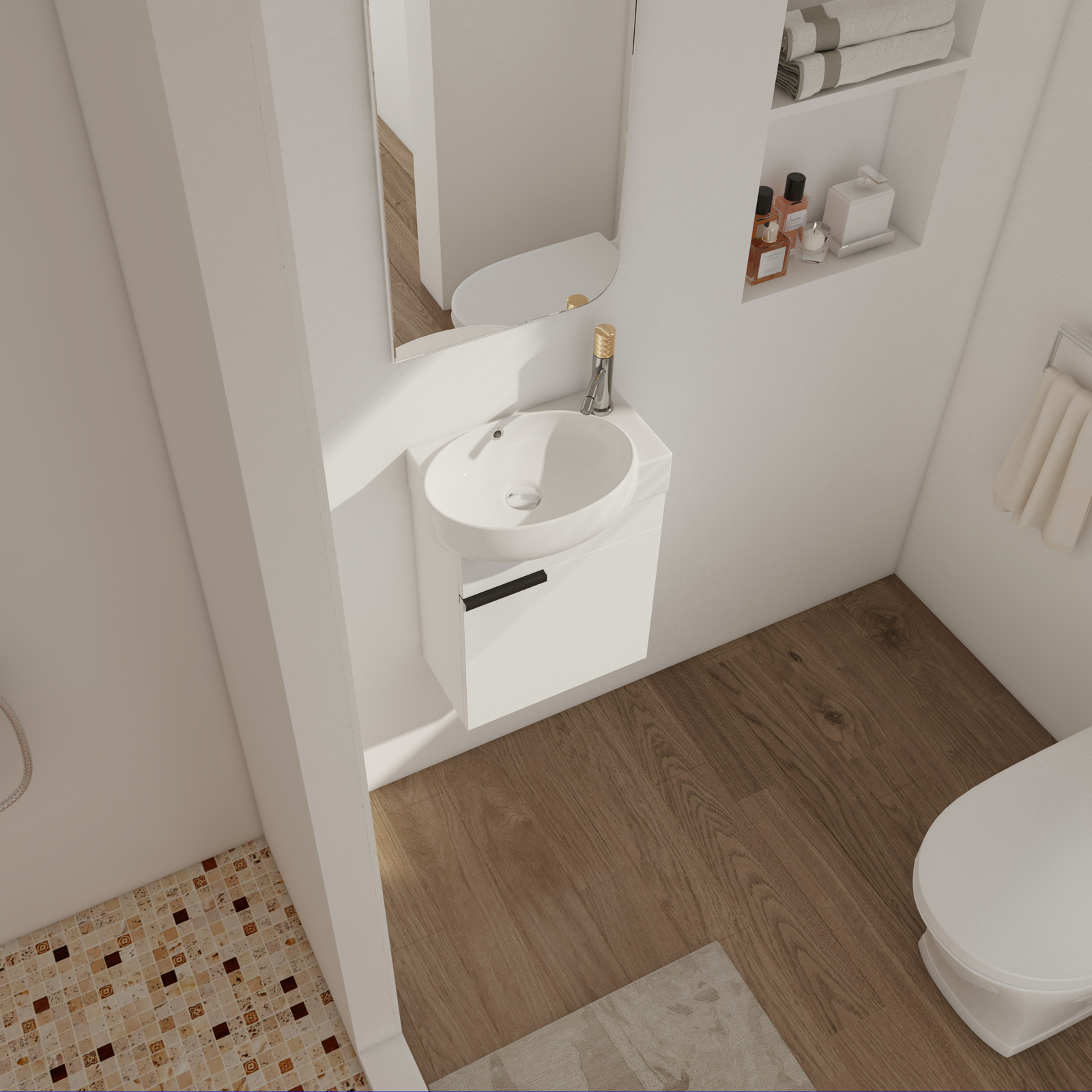 16″Wood Bathroom Vanity W/Sink Combo Wall Mounted Floating for Small Space White
