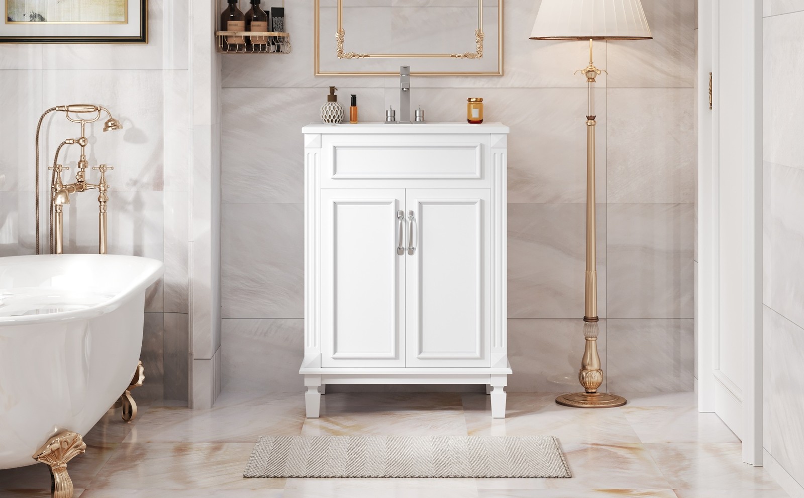 24 inch White Modern Bathroom Vanity with Sink, 2 Soft-Close Doors