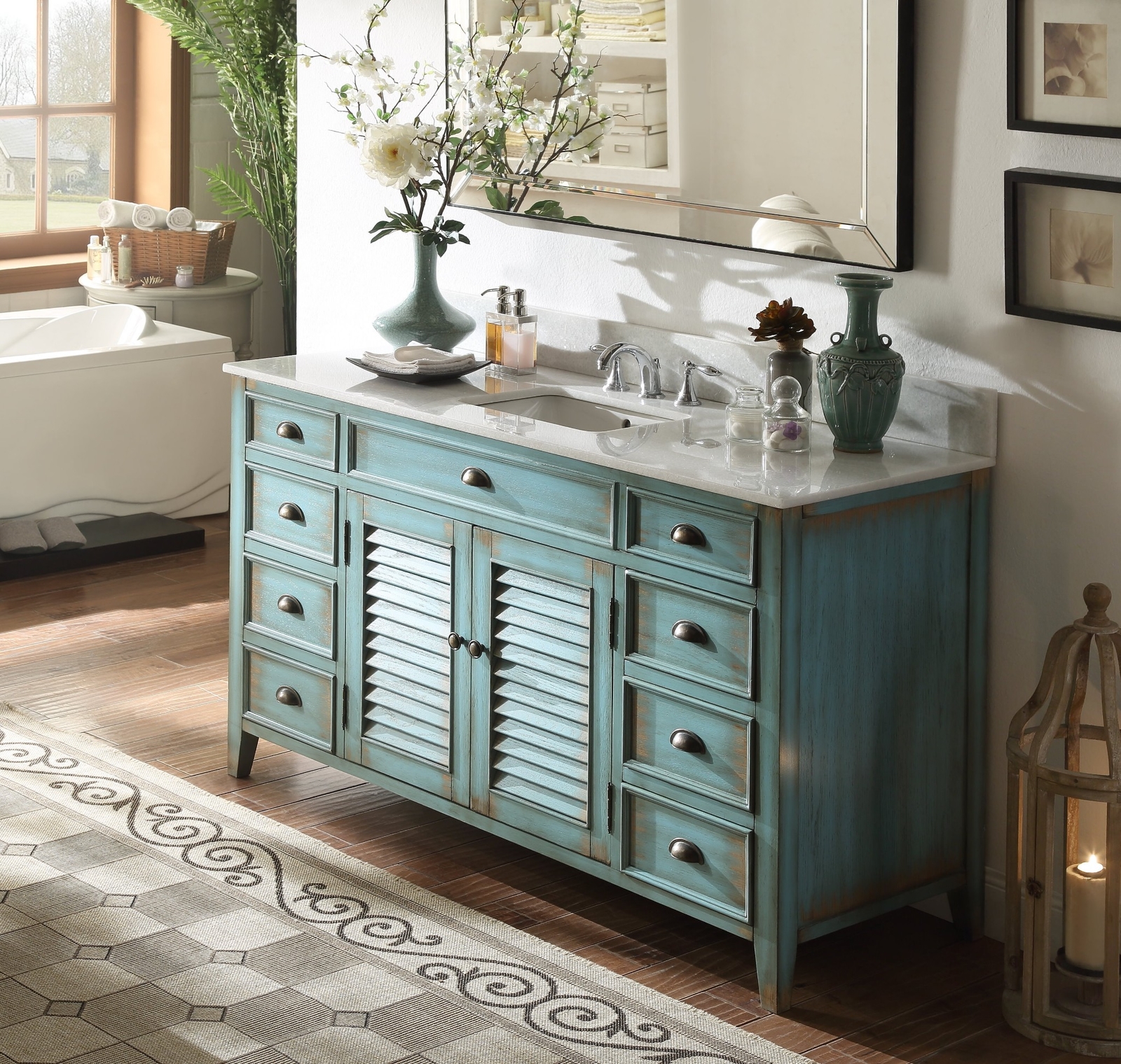 60 inch Bathroom Cabinets Vanity Rustic Decor Abbeville CF-66323BU-60-1
