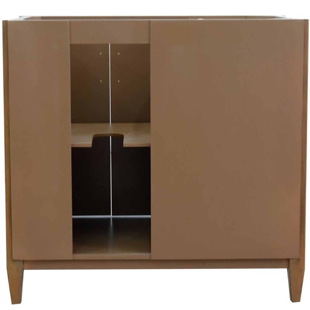 Pemberly Row 37″ Single Solid Wood Vanity with Right Round Sink in Walnut/Gray