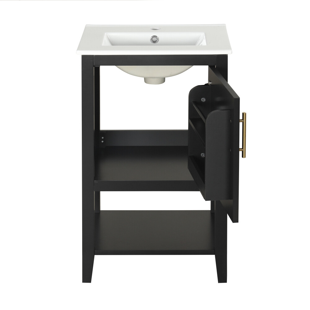 20″ Bathroom Vanity with Sink, Bathroom Cabinet with Storage Rack and Open Shelf
