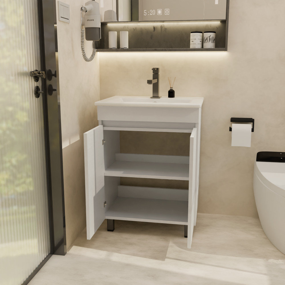 Freestanding Bathroom Vanity with Sink Beige+White Ceramic Vanity Cabinet