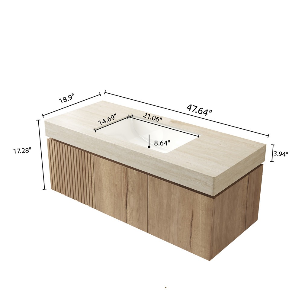 48″ Floating Vanity Cabinet w/Sink, Wall Mounted Bathroom Vanity,Drawer, 2 Doors