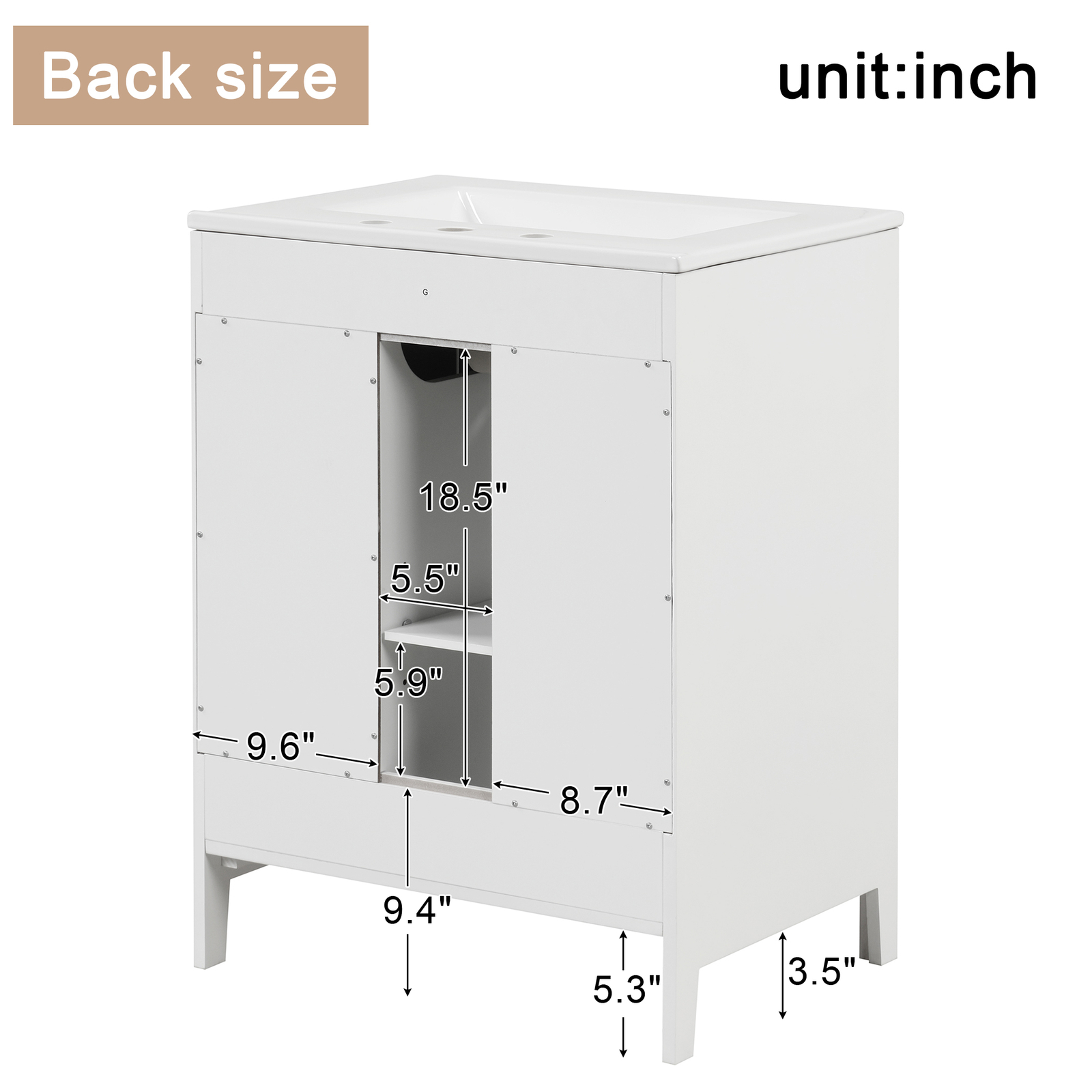 24″ Bathroom Vanity with Sink Combo Basin Vanity Set w/Ceramic Sink Top