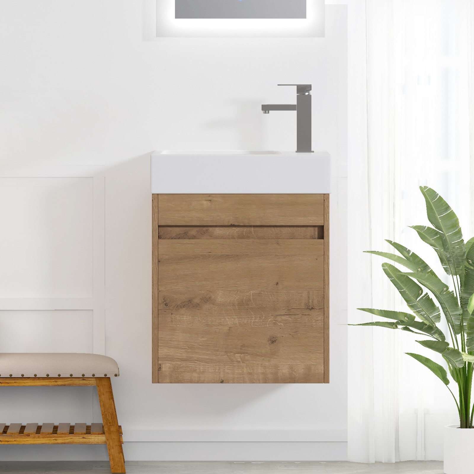 18” Floating Wall-Mounted Bathroom Vanity with White Resin Sink & Soft-Close