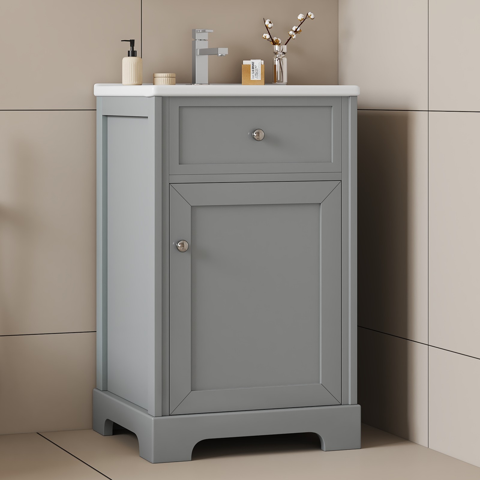 20″ Bathroom Vanity With Sink Soft Closing Door Storage Rack Adjustable Shelf