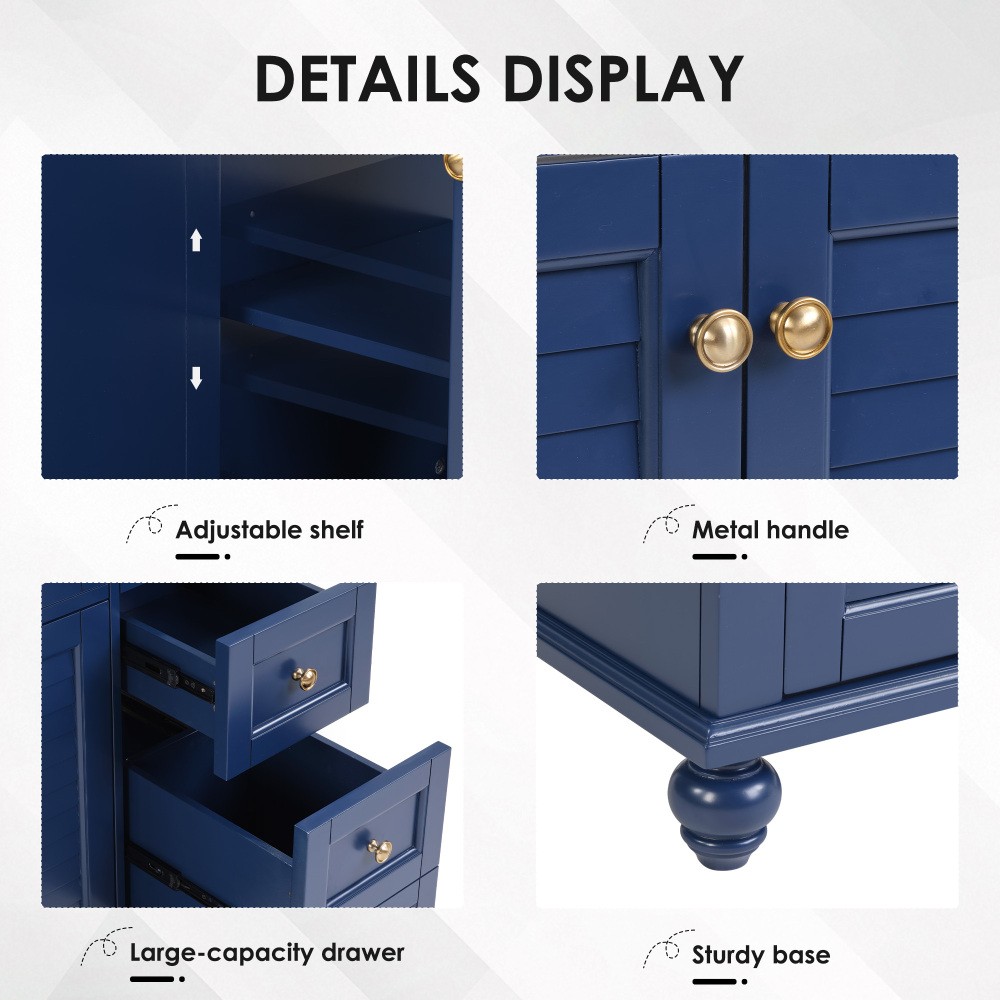36″ Blue Bathroom Vanity with Ceramic Sink, Soft-Close Drawers, Solid Wood Frame