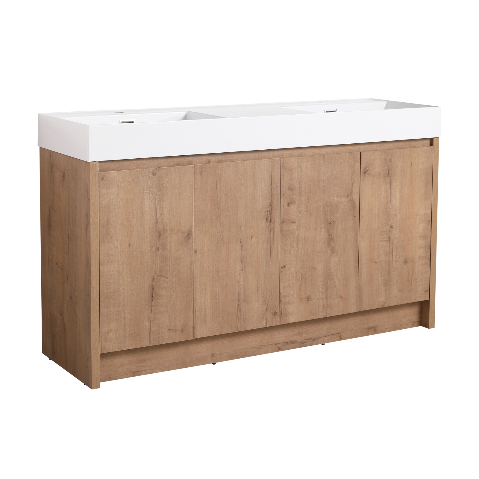 60 inch Freestanding Bathroom Vanity Cabinet Storage W/Dual Basin Sink +4 Doors