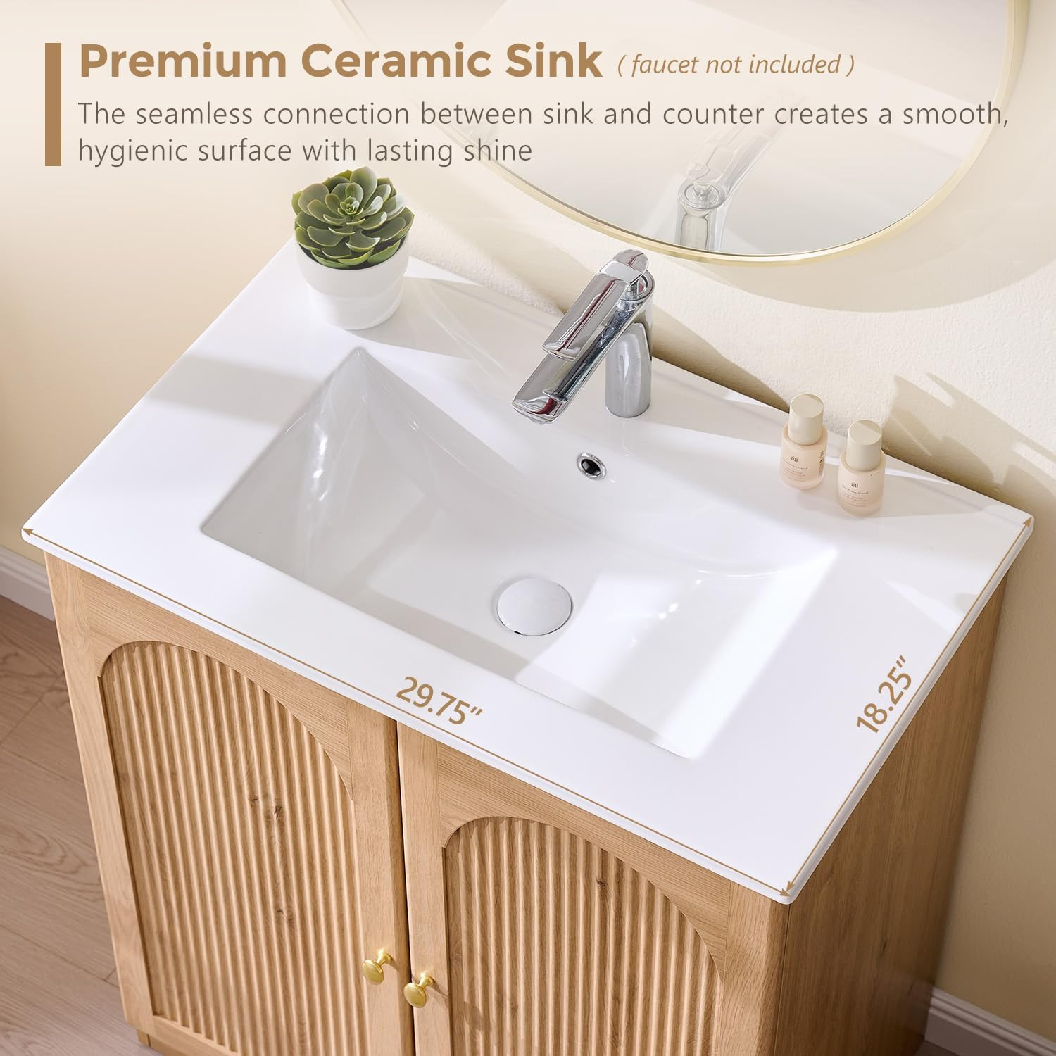 30 Inch Arched Bathroom Vanity with Sink, Modern Fluted Bathroom Vanity Cabinet