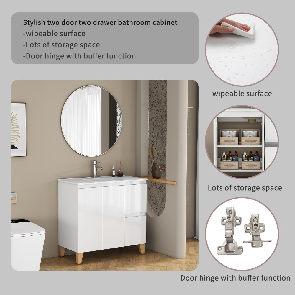 Bathroom cabinet with sink, double doors, and two drawers