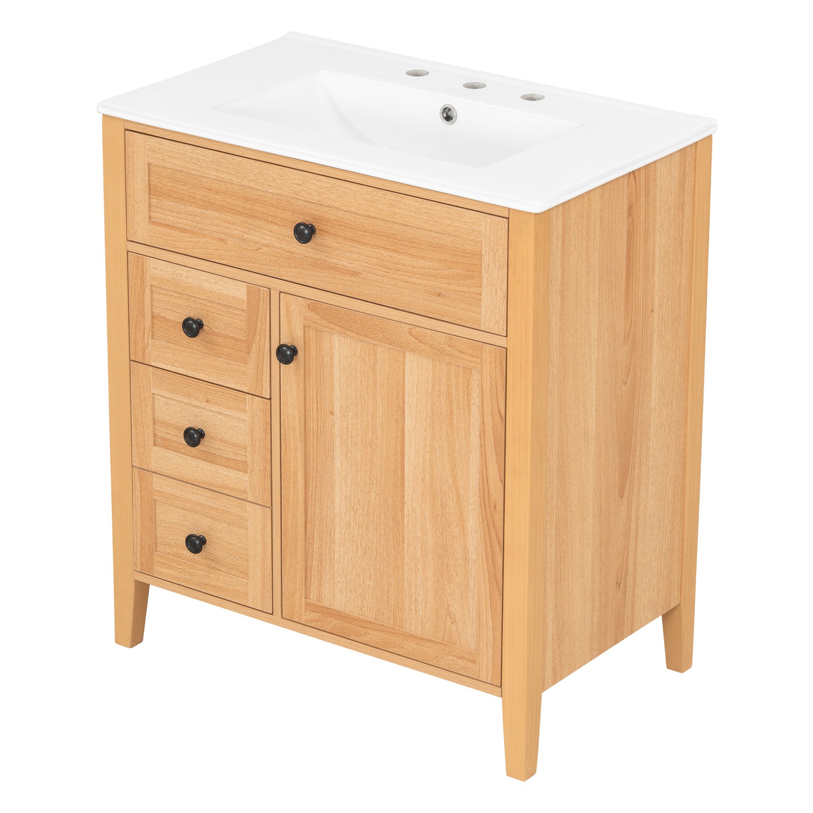 30″ Bathroom Vanity with Sink, 3 Drawers, Freestanding Vanity Storage Cabinet