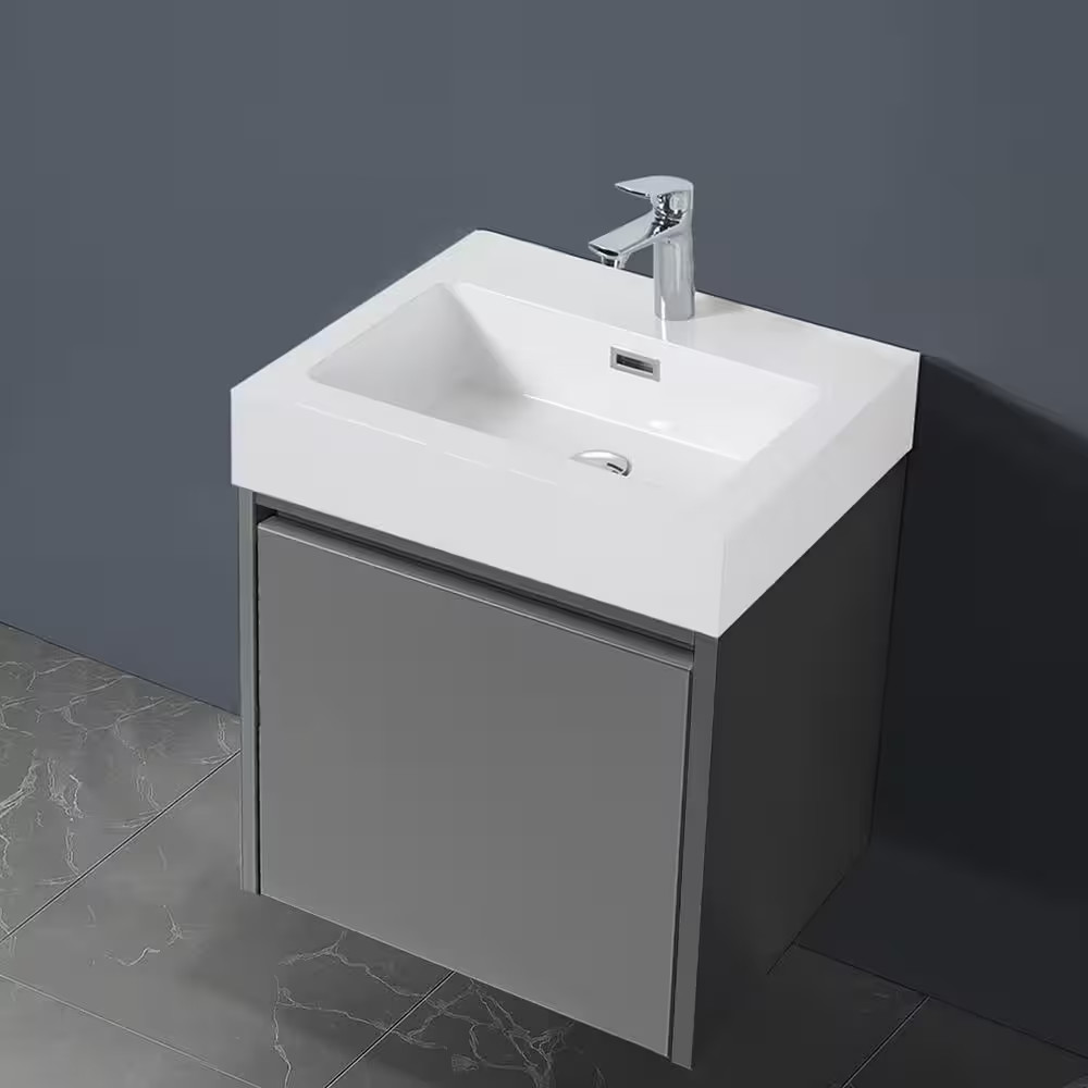 24 In. Drop-In Rectangular Bathroom Sink in White Solid Surface Vanity Top