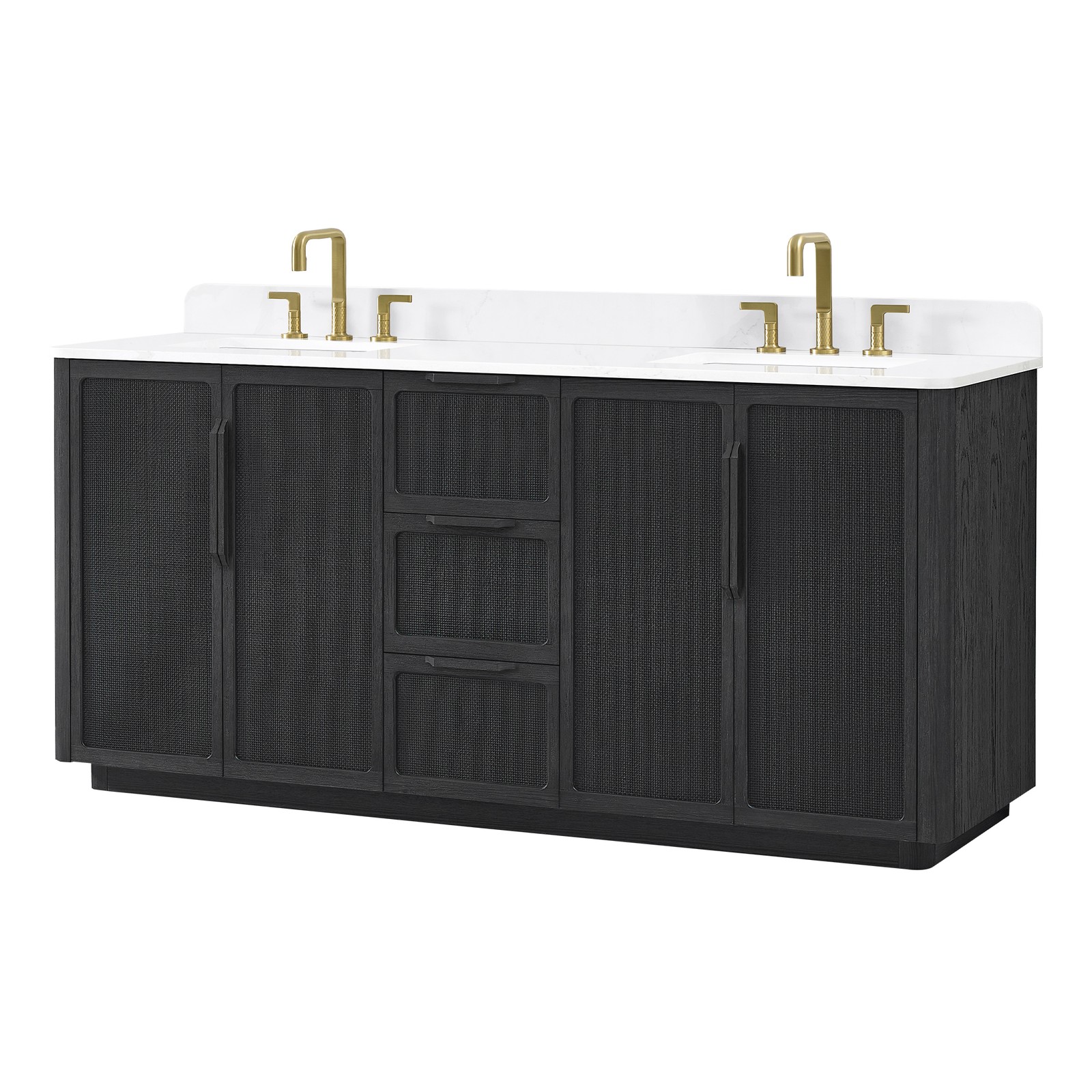 Busan 72″ Double Bath Vanity in Oak Classic Black with White Quartz Stone Top
