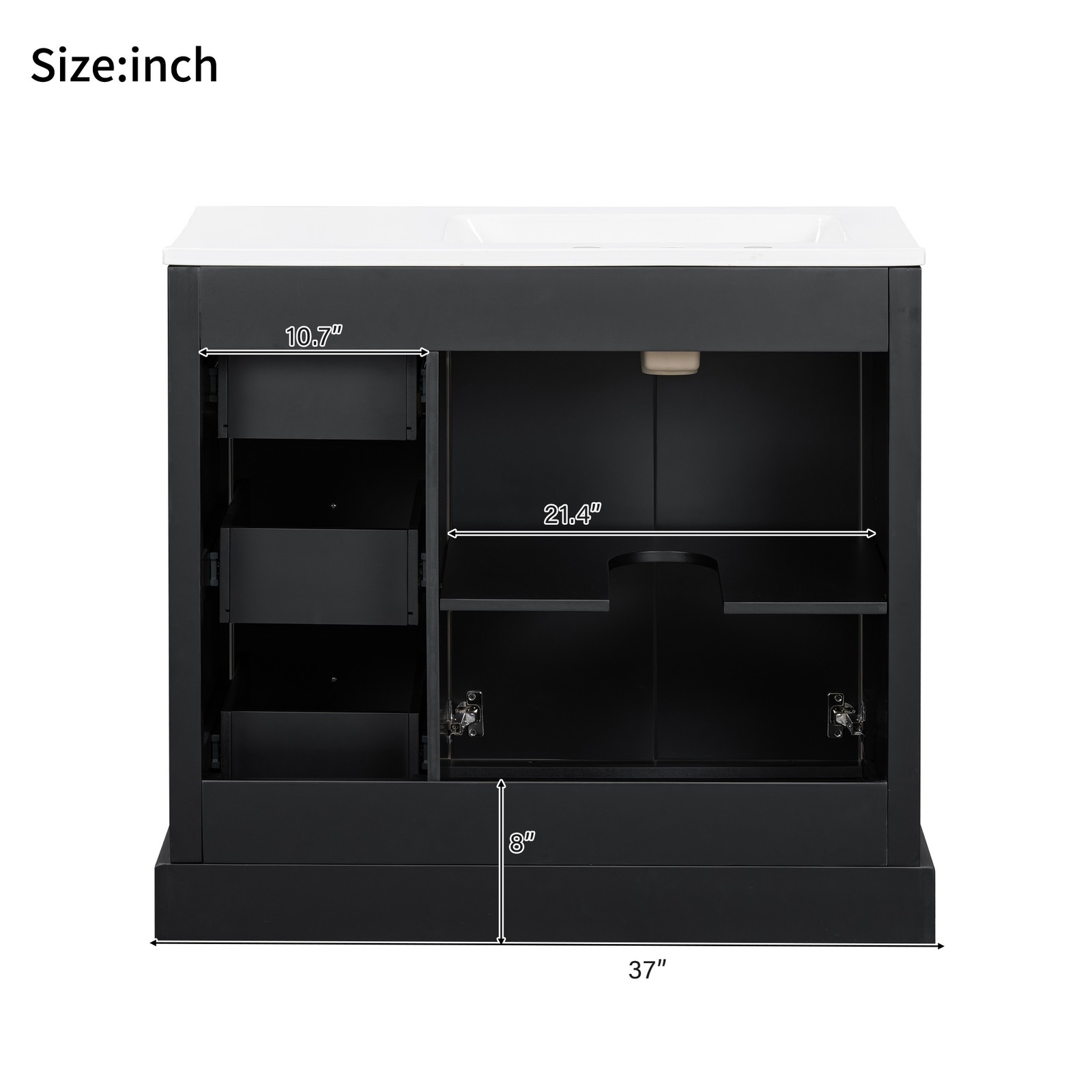 36 Inch Transitional Bathroom Vanity with Ceramic Sink, Black
