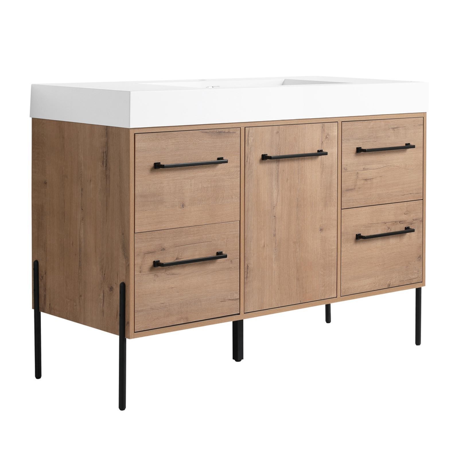 48-Inch Freestanding Bathroom Vanity with White Resin Sink, Doors, 4 Drawers,