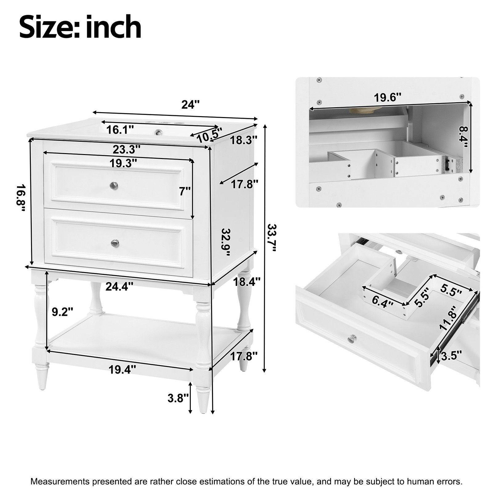 FUNIDEE 24″ Bathroom Vanity with Ceramic Sink Storage Cabinet with 2 Drawers