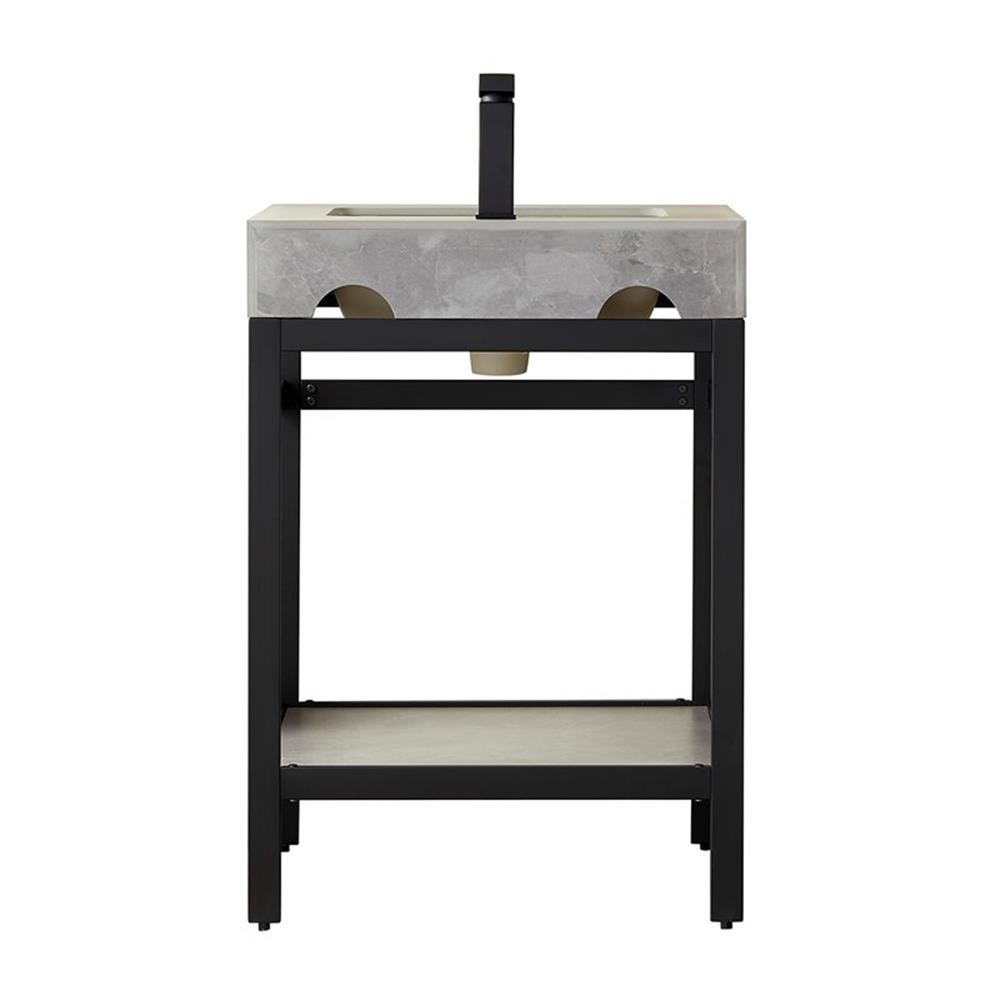 Funes 24″ Single Sink Bathroom Vanity in Matte Black Frame Gray Top w/ Mirror