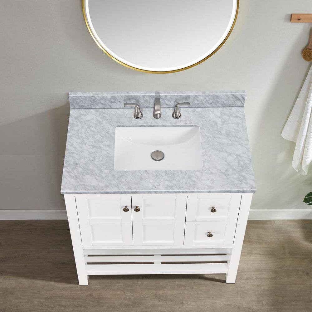 LANDOLT 36 in. W Marble Vanity Backsplash in Carrara White