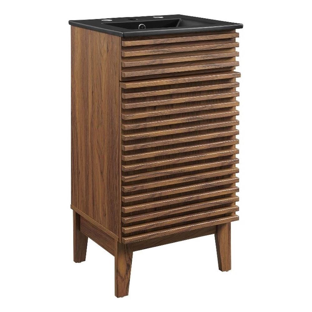 Modway Render 17.5″ Modern Wood/Ceramic Bathroom Vanity in Walnut/Black