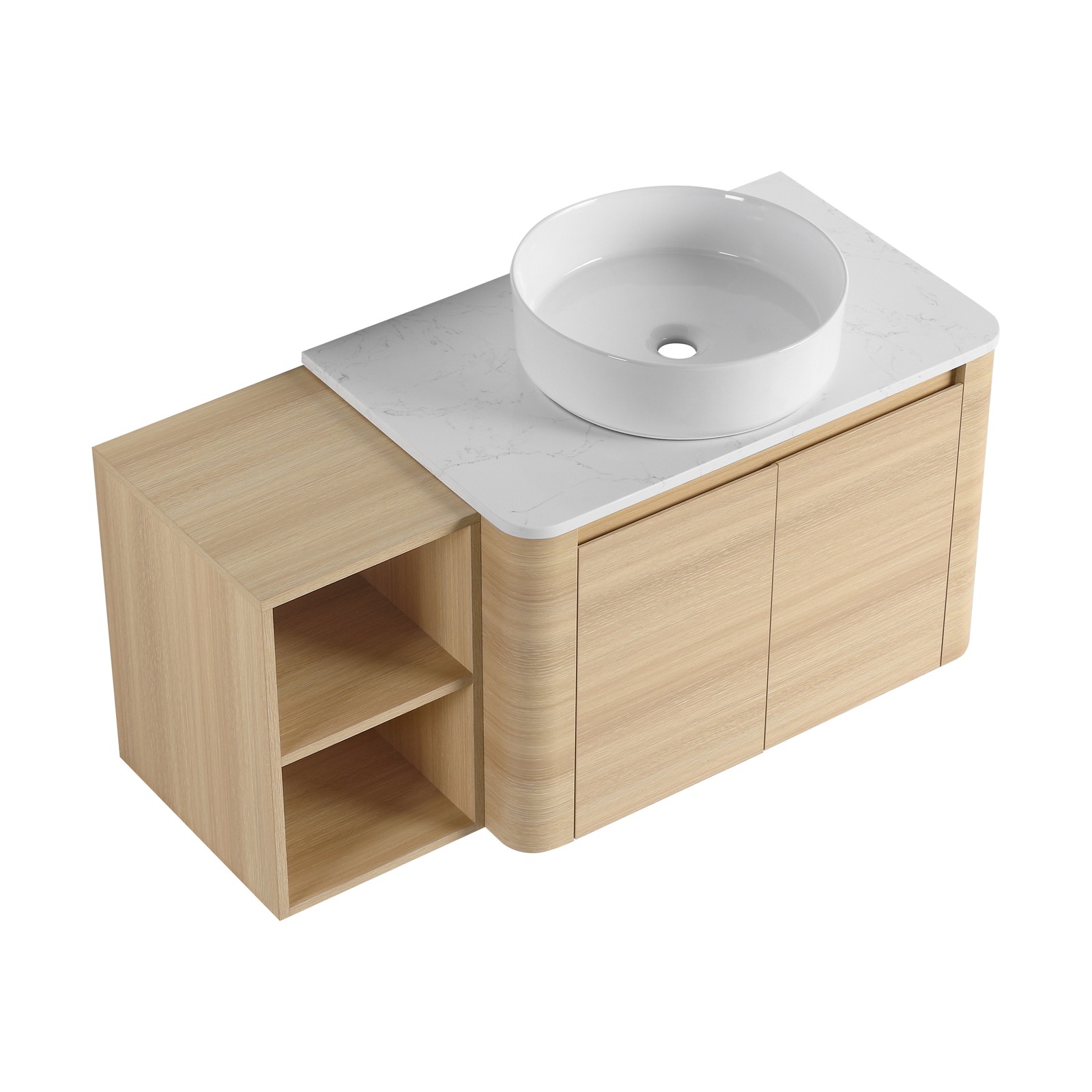 42in Plywood Floating Bathroom Vanity W/White Ceramic Basin Sink Storage Shelves