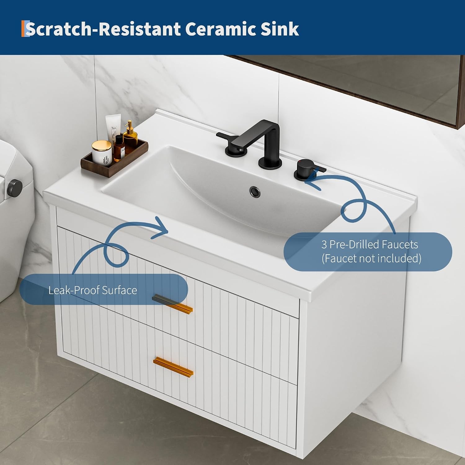 Floating Bathroom Vanity with Drawers, Wall Mounted Bathroom Vanity Sink Combo