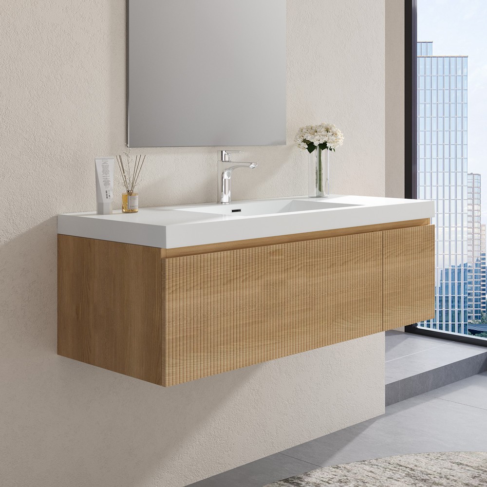 48″ Wall Mounted Bathroom Vanity w/Sink, Floating Vanity Cabinet, Drawer, Door