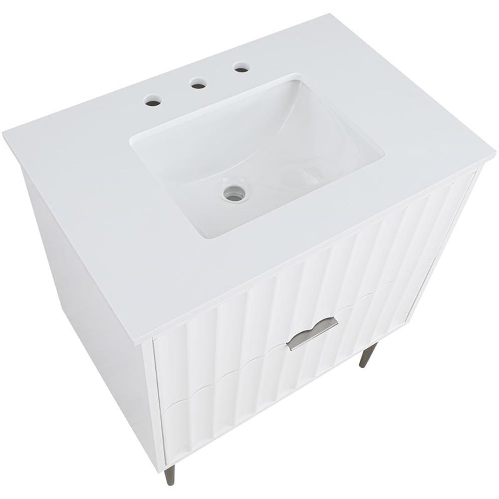 Maklaine Modern / Contemporary Rich White Finish Bathroom Vanity