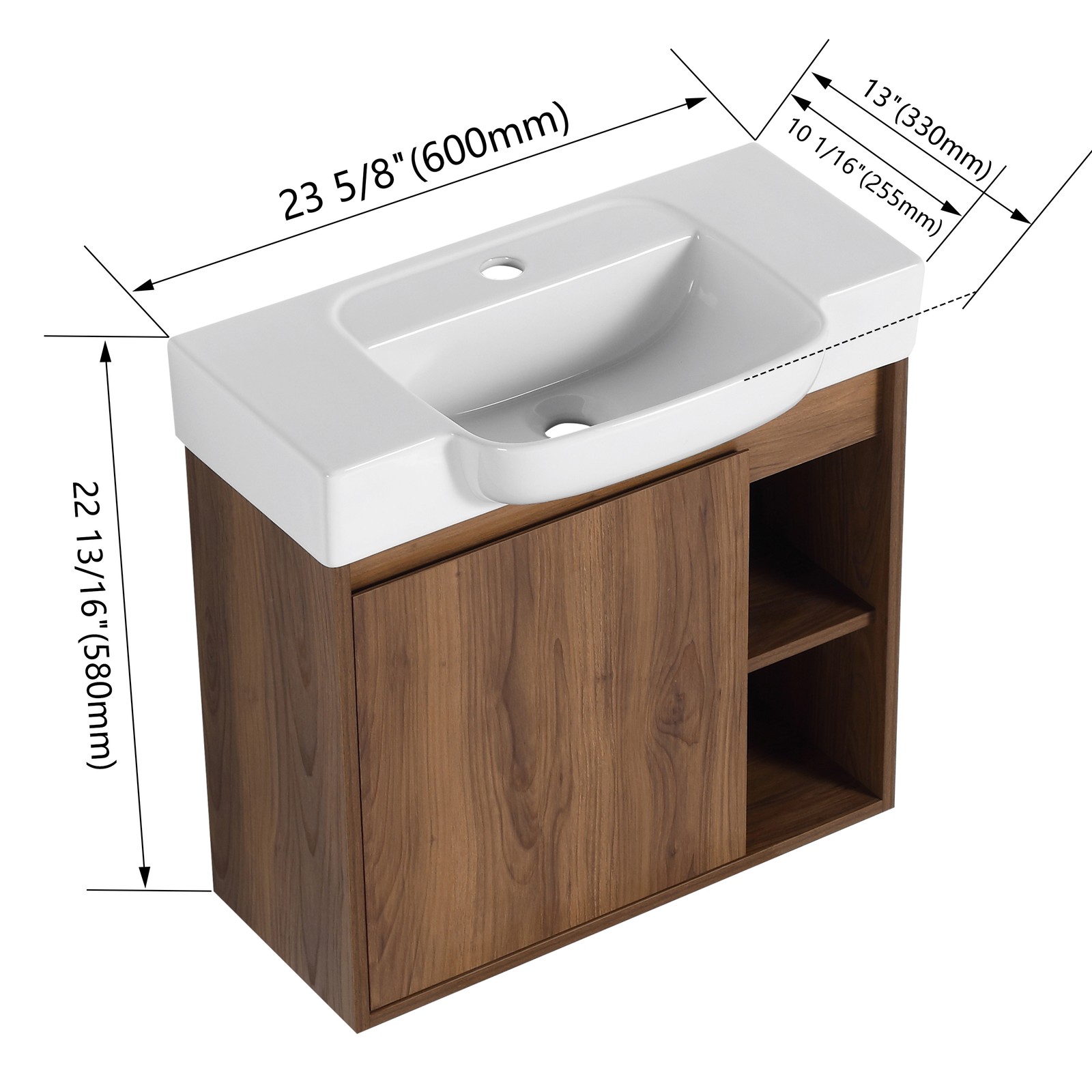 24in Plywood Wall-Mounted Bathroom Vanity W/ White Ceramic Sink For Small Space