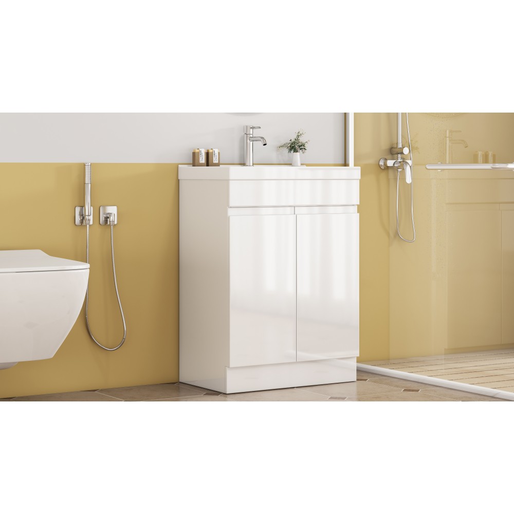 24in Bathroom Vanity Sink Combo 2 Doors Shelf Handle-Free Thick-Edged Basin