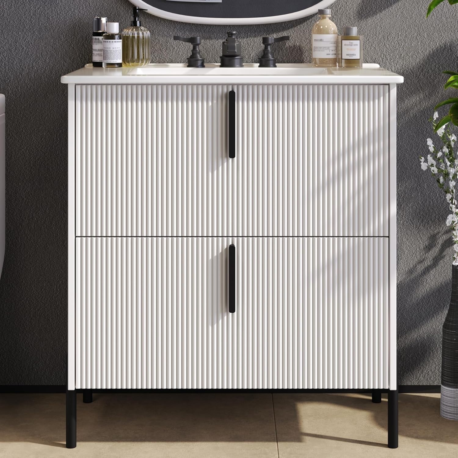 30 in.Bathroom Vanity with Fluted Design Vanity with Sink Suit For Any Bathroom