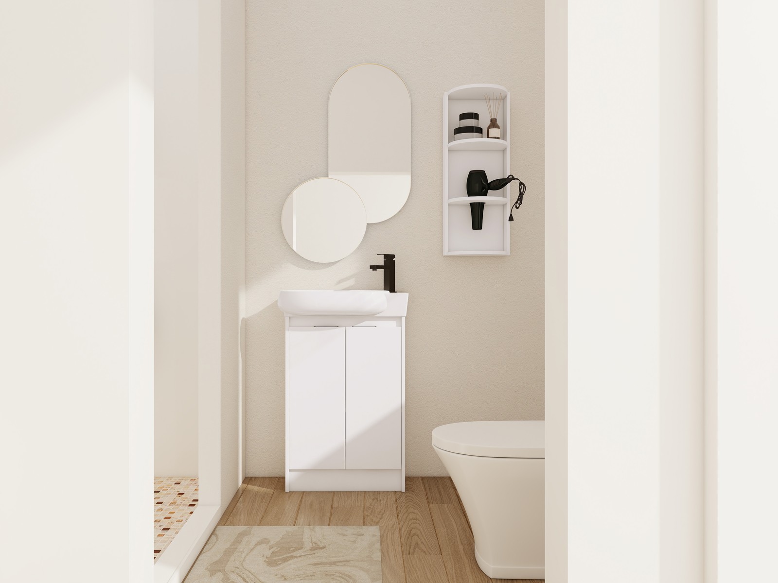 23″ Plywood Freestanding Bathroom Vanity Ceramic Sink Basin +Storage Rack White