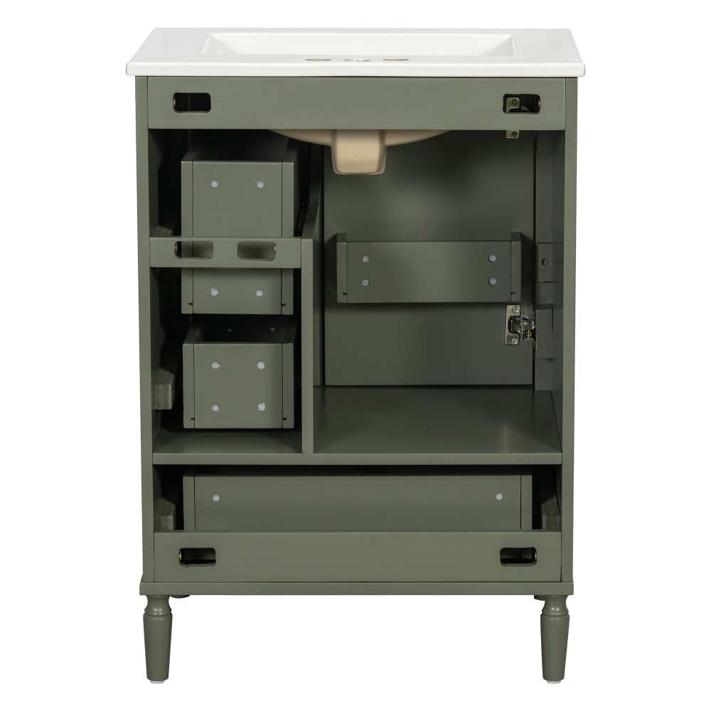 24″ Modern Bathroom Vanity with Ceramic Sink, Soft-Close Door, 3 Drawers