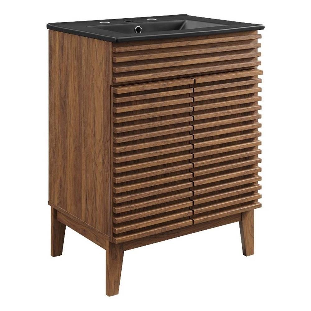 Modway Render 24″ Modern Wood Bathroom Vanity in Walnut/Black